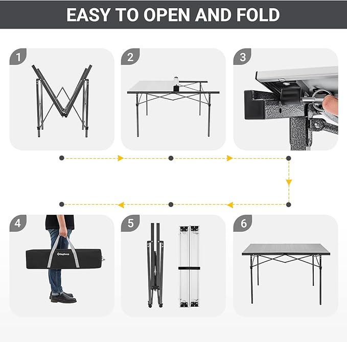 KingCamp Camping Table Aluminum Folding Table Portable Lightweight Roll Up Foldable Camp Table for Indoor & Outdoor Camping Picnic Barbecue Backyard Party, 4-5Person
