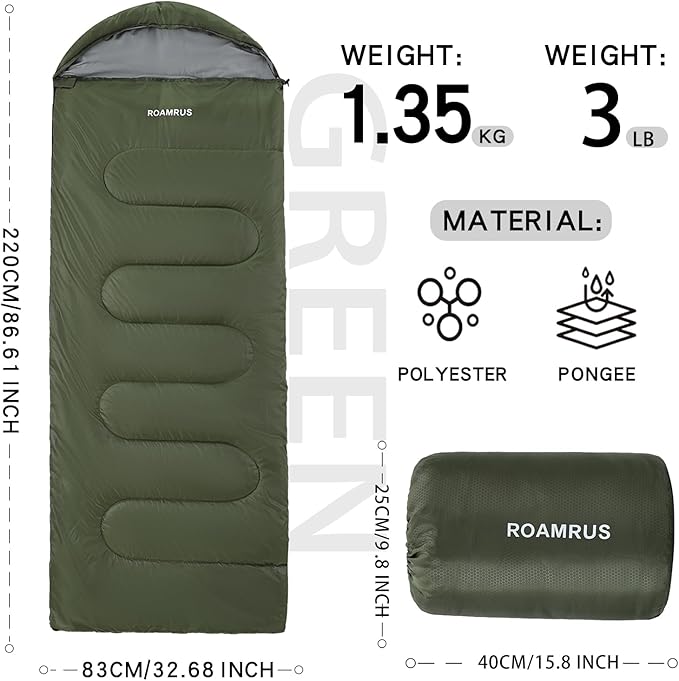 3 Seasons Sleeping Bags for Adults, Portable, Waterproof, Lightweight,with Storage Sack for Outdoor & Indoor, Hiking, Camping, Warm & Cold Weather Sleeping Bag for kids 10-12, Girls, Boys Mens