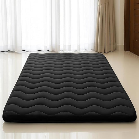 Japanese Floor Mattress, 100% High Density Comfortable Foam, 4" Thicken Foldable Mattress Tatami Mat Sleeping Pad, Ideal for Comfort and Support, Kids Floor Lounger Pillow Bed Sofa, Black, Twin