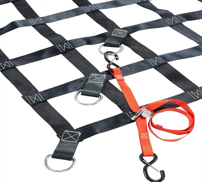 Mytee Products 8.75' x 10' Heavy Duty Cargo Net for Pickup Truck Bed with D Rings Tie Down Fittings - Durable Truck Bed Cargo Net with 6 Cam Buckle Tie Down Straps for Adjusment