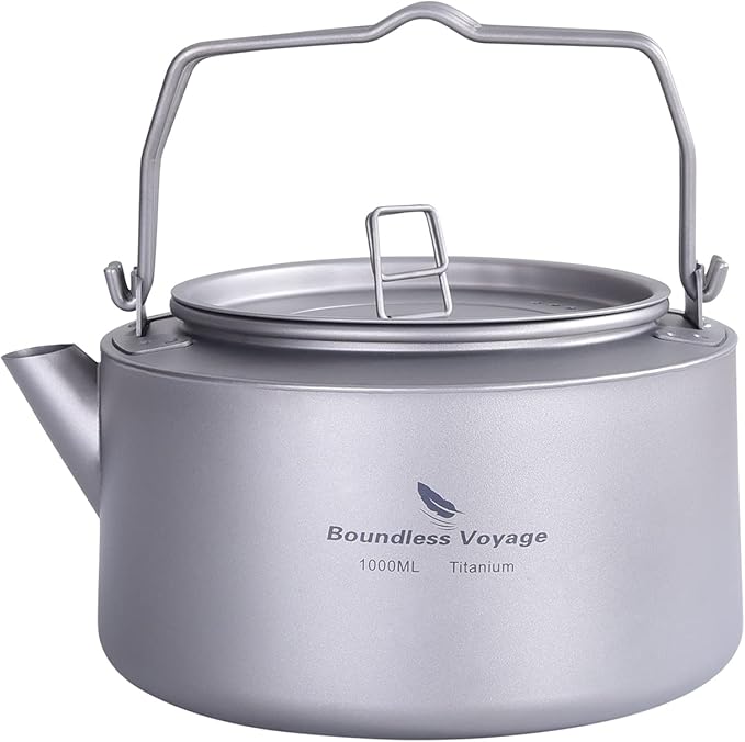 Boundless Voyage Titanium Kettle with Folding Handle & Filter Ultralight Teapot Outdoor Camping Coffee Pot for Boiling Water Coffee Tea