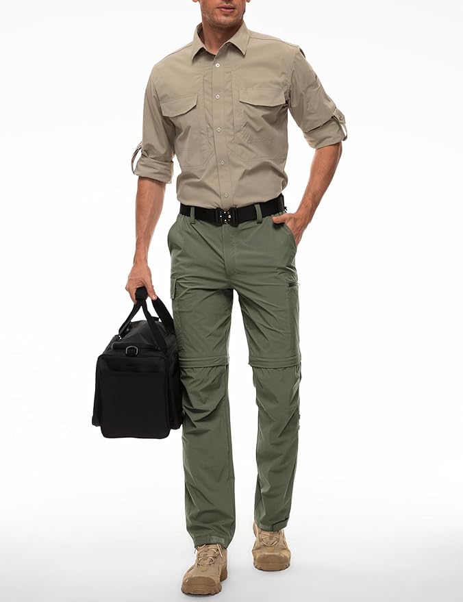 Wespornow Men's-Convertible-Hiking-Pants Quick Dry Lightweight Zip Off Breathable Cargo Pants for Outdoor, Fishing, Safari