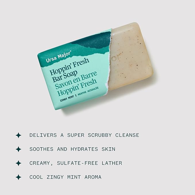 Ursa Major Hoppin' Fresh Bar Soap | Formerly Known As Morning Mojo Bar Soap | Natural, Exfoliating Soap with Peppermint, Eucalyptus and Rosemary | Formulated for Men and Women | 5 ounces | 2-Pack