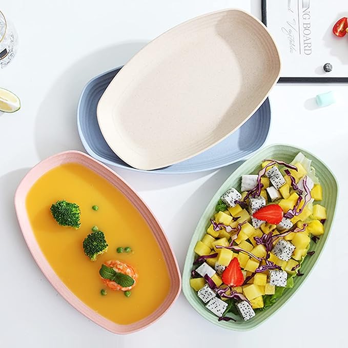 shopwithgreen Lightweight Wheat Straw Plates - 4 Pack 11.4'' Unbreakable Sturdy Plastic Dinner Plates, Dishwasher & Microwave Safe Plates Set, BPA Free, Non-Toxic