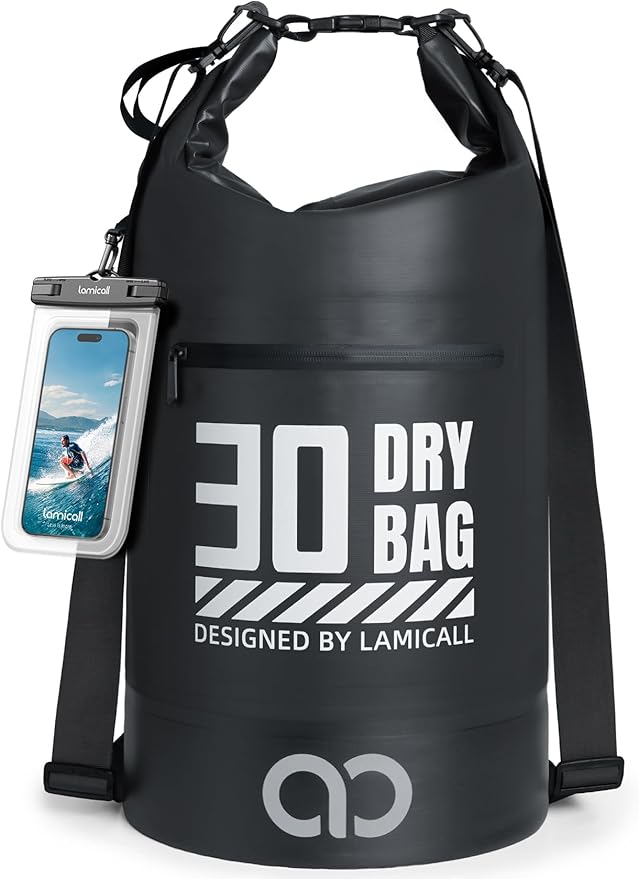Lamicall Dry Bag Waterproof Backpack - [Zippered Pocket] 5L/10L/20L/30L/40L Roll Top Waterproof Bag with Water Proof Phone Pouch, Floatable Drybag for Swimming, Boating, Kayaking, Camping, Beach