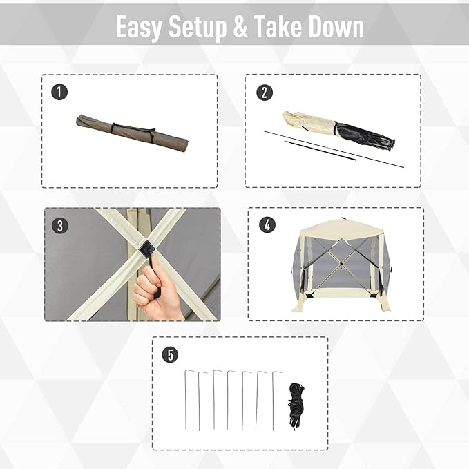 Outsunny Pop Up Camping Canopy Gazebo Screen Shelter Tent with Single Person Easy Set-Up, Ventilating Mesh, Portable Carry Bag for Outdoor Camping Party Event, 7x7FT, Beige