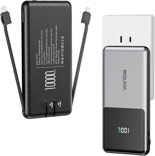Portable Charger with Built in Cables 10000mAh, Power Bank for iPhone with Wall Plug, Travel Essential 22.5W USB C Fast Charging Compact Battery Pack for iPhone16/15/14, Samsung, iPad, etc