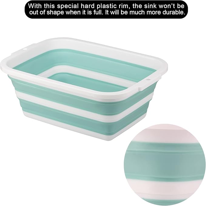 2 Pack Collapsible Bucket with 2.25 Gal / 8.5L Each, Plastic Tub, Portable Wash Basin for Home and Garden, Foldable Camp Sink with Upgrade Reinforced Hard Plastic Rim