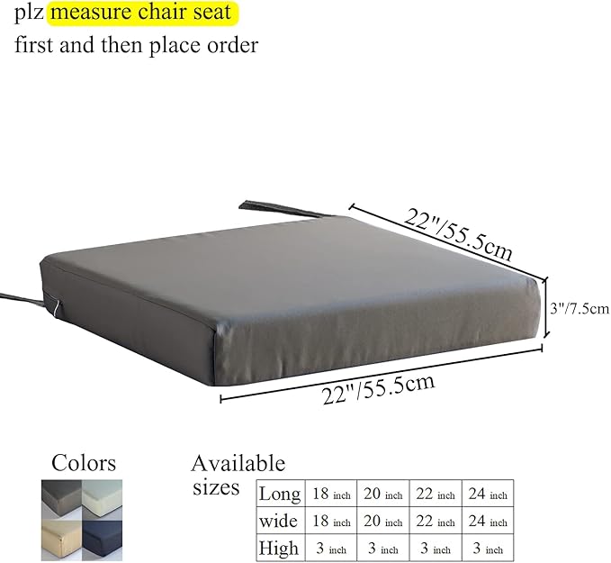 Patio Chair Cushions Set of 2 Non Slip Bottom Chair Pad with Ties Waterproof Square Outdoor Seat Cushion Replacement for Garden Swing Furniture 22x22 Inch, White