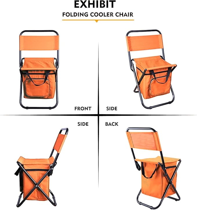 LEADALLWAY Fishing Chair with Cooler Bag Compact Fishing Stool Foldable Camping Chair