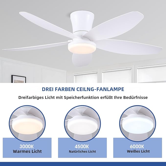 Ceiling Fans with Lights-36 Low Profile Ceiling Fan with Light and Remote/APP Control,Flush Mount,DC Reversible,LED Dimmable Modern Ceiling Fans for Bedroom,Indoor/Outdoor Patio Use(White)