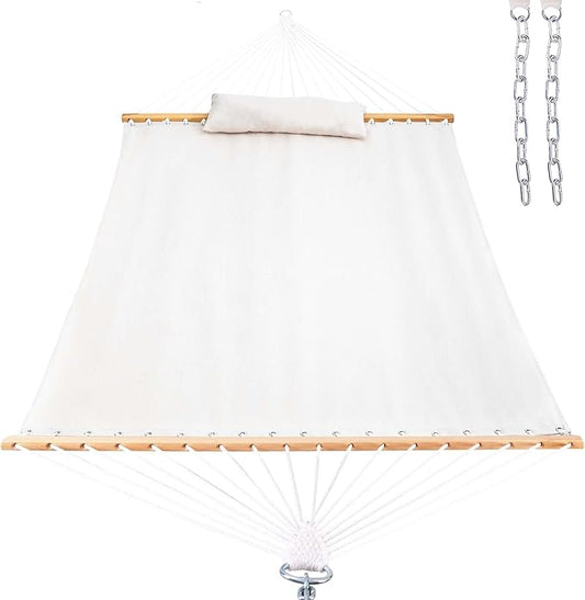 Lazy Daze 12 FT Sunbrella Fabric Hammock not Fading with Spreader Bars and Free Pillow Fits for Two Persons, All Weather and Fade Resistant for Patio Yard, 450 lbs Weight Capacity,Cast Pumice