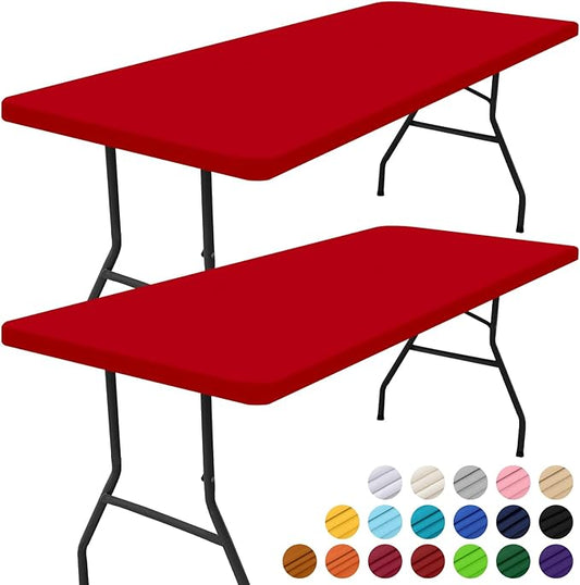Smiry 2 Pack Rectangle Picnic Table Cloth, Waterproof Elastic Fitted Tablecloths, Washable Polyester Rectangular Patio Table Cover for Camping, Indoor and Outdoor (Red, 30"x72")
