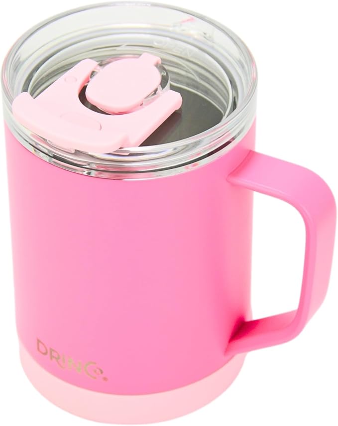 Drinco 16 oz Coffee Mug, Vacuum Insulated Camping Mug with Lid, Double Wall Stainless Steel Travel Mug Insulated Tumblers Coffee Mugs Coffee Cups Tea Cup (16oz Island Pink)