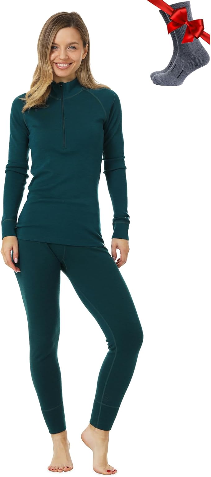 Merino.tech Merino Wool Base Layer Women Set - Heavyweight, Lite, Midweight Merino Thermal Underwear For Women Top, Bottom