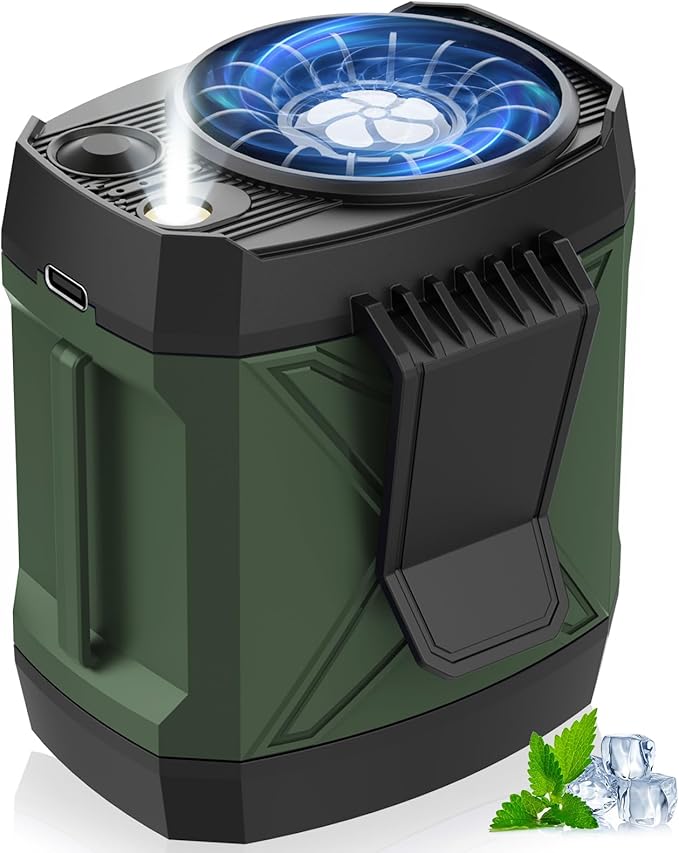 Portable Fan for Under Shirt, Waist Fan Clip On Belt, 4-in-1 Rechargeable Body Fans with LED Light, Phone Stand, Fast Charging 4-Speed Hip Personal Fans for Fishing, Outdoor, Makeup, Kitchen