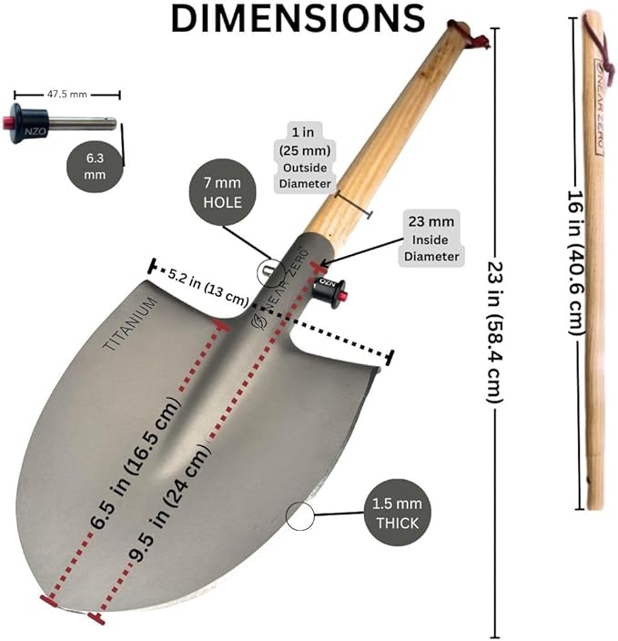 Near Zero Titanium Survival Shovel - Compact, Lightweight, & Collapsible Tactical Tool, Ideal for Backpacking, Camping, & Hiking, Sharpened Edge for Chopping Wood, Doubles as Frying Pan