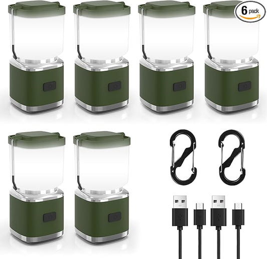 LED Camping Lantern Rechargeable, 2000LM Small Camping Lights Lantern with Redlight&20Hours Runtime&Stepless Dimming, Hurricane Emergency Lights for Power Outages, Waterproof, Camping Essentials,6pcs