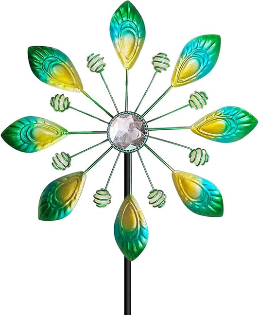 Metal Peacock Wind Spinner for Outdoor Garden Decor - 36 Inch Height Feather Wind Catcher with Stake, Lawn & Patio Art, Weather-Resistant Yar