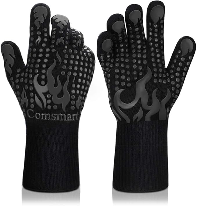 Comsmart BBQ Gloves, 1472F Heat Resistant Silicone Non-Slip Oven Mitts, Long Kitchen Gloves Perfect for Grilling, Cooking, Baking, Cutting