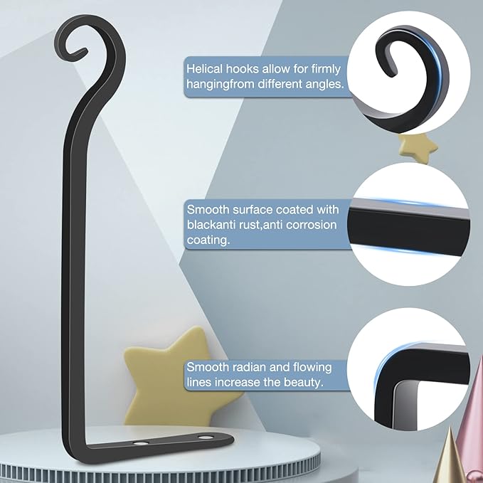 Gtongoko 2 Pack 10 Inch Plant Hangers Outdoor Metal, Plant Hooks for Wall Indoor, Outdoor Hooks for Hanging Bird Feeders, Plant Bracket, Lanterns, Wind Chinme, Black