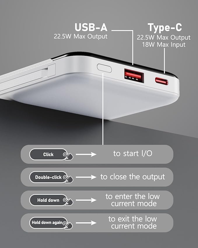 GrnOas.E 2-Pack 10000mAh Power Bank for iPhone,22.5W Fast Charging Portable Charger for iPhone,4 Outputs 3A High Speed Power Bank with Built in Cables,Travel Essentials Battery Pack for iPhone and etc