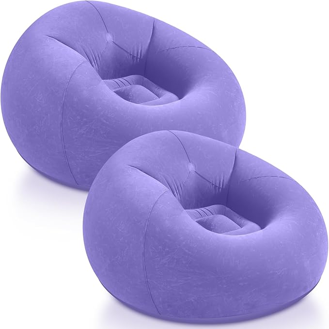 Realspring Inflatable Bean Bag Chairs Outdoor Blow up Camping Chairs Inflatable Lazy Sofa Folding Portable Bean Bag Loungers Couch for Movie Night(Light Purple,2 Pcs)