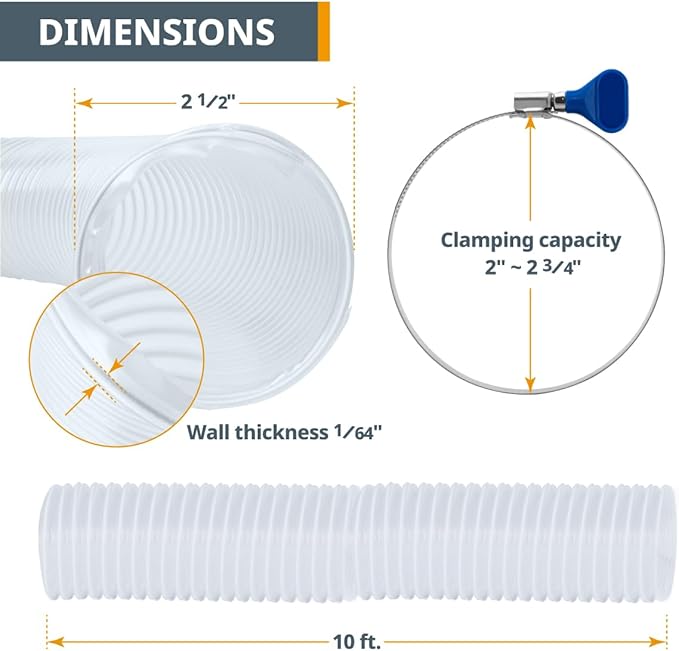 POWERTEC 70492 2-1/2" x 10' PVC Dust Collection Hose w/ 2pcs Stainless Steel Key Hose Clamps, 4" to 2-1/2" Reducer and 4" Dust Control Flex Cuff, for Table Saw, Band Saw, Router Table, Woodworking