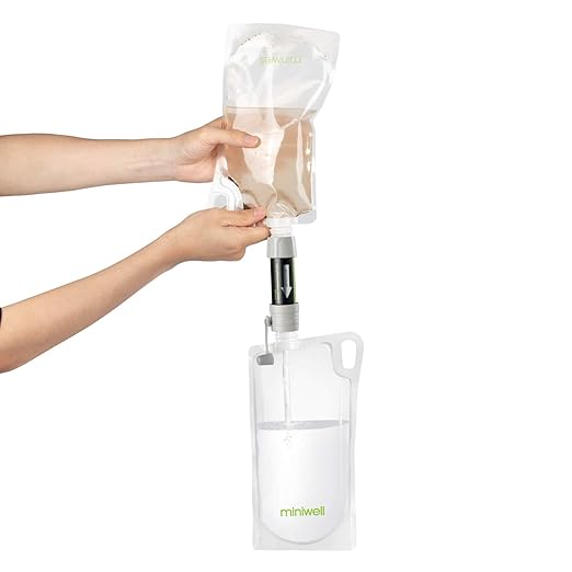 miniwell Gravity Water Filter Ultralight Multi-Purpose Hiking Accessories Optional Emergency kit TUV Certified Hurricane Storm Supplies (Water Filter with Bottles