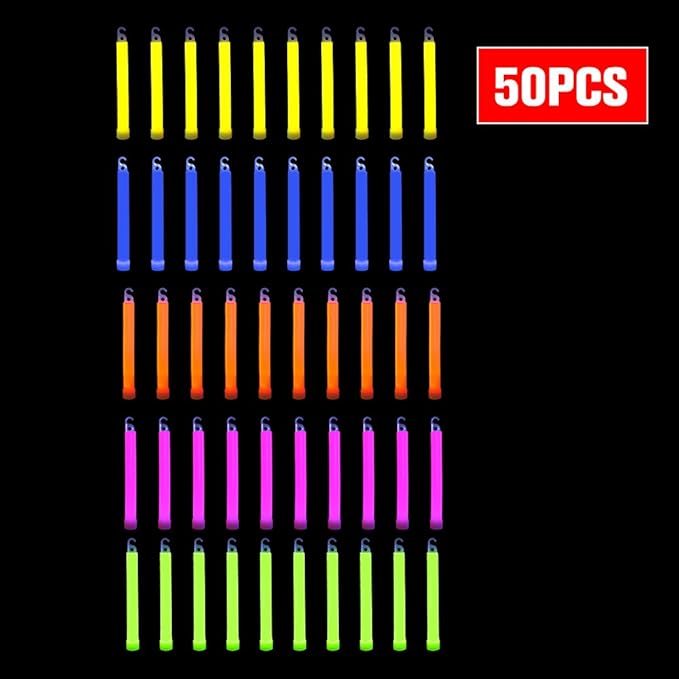 novelinks 50 Pcs 6'' Premium Glow Sticks Bulk - Ultra Bright Large Glow Necklaces Light up Glow in The Dark , Emergency Glow Sticks, Long-lasting Lighting Waterproof