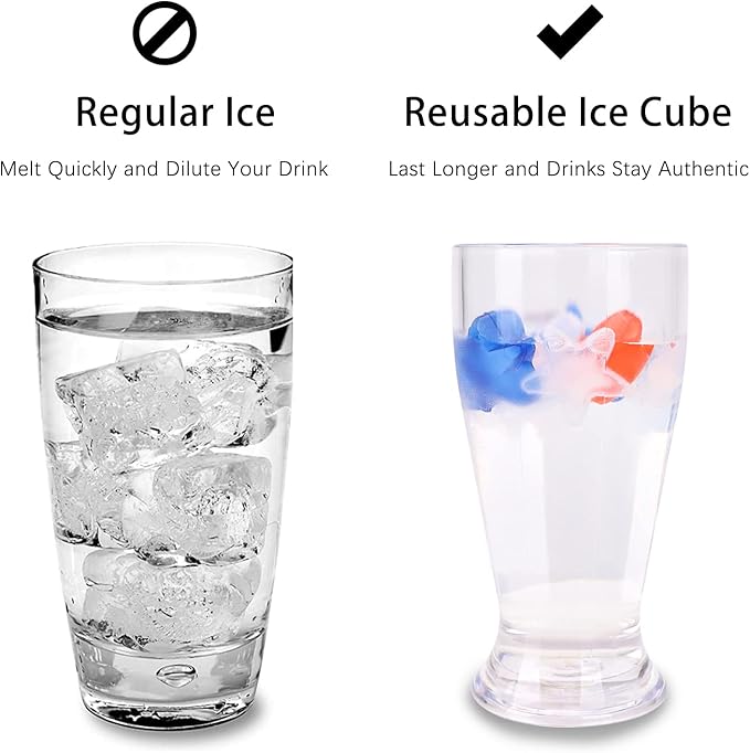 Reusable Ice Cubes Star, 60 Pack, Colorful for Drinks, Whiskey, Vodka or Coffee, Washable Non-Melting Ice Cubes Non-Diluting(Star)