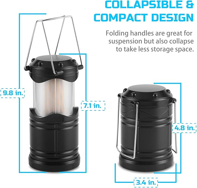 Lichamp 4 Pack LED Camping Lanterns, Collapsible Flameless Candles Tea Lights, Portable Battery Powered Camping Lights Emergency Supplies Kit, Black
