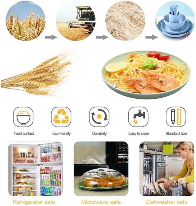 Unbreakable Wheat Straw Dinnerware Set for 4 (32 PCS) – Microwave & Dishwasher Safe – BPA-Free – Lightweight Plates, Bowls & Cups for Camping, Kids & Everyday Use