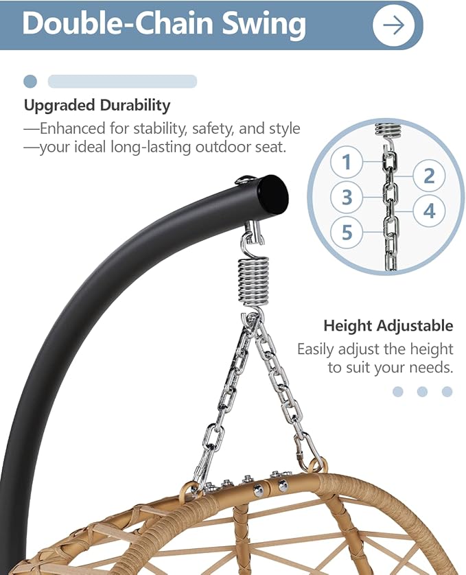 SWITTE Egg Swing Chair with Stand, Outdoor Patio Hanging Egg Chair, Indoor Hammock Chair with Cushion for Garden Backyard, 350LBS Capacity-Beige