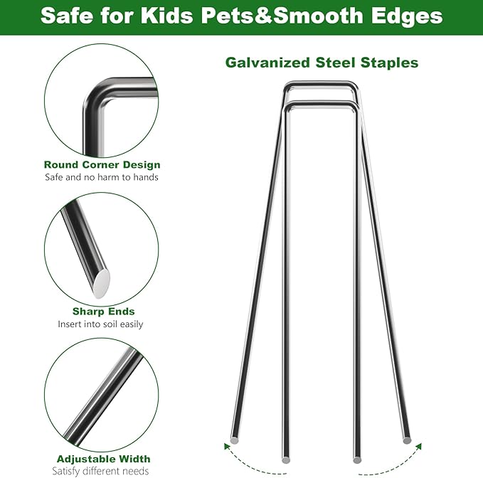 AMAGABELI GARDEN & HOME 6 Inch 100 Pack Galvanized Landscape Staples 11 Gauge Anti-Rust Heavy Duty Garden Staples Plant Cover Stakes U-Shaped Sod Pins Ground Fence Stakes for Weed Barrier Fabric