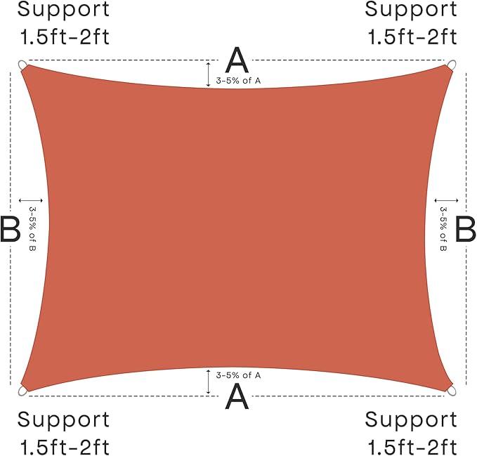 Sun Shade Sail Canopy, 16' x 20' Rectangle 95% UV Block Shade Cover for Outdoor, Backyard Patio, Lawn, Garden, Sandbox Carpor Brick Red