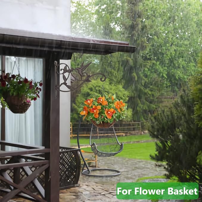Plant Hanger Brackets Wall Mounted Cast Iron Metal Wrought Plants Hangers Hanging Decorative Hummingbird Hooks Holder for Indoor Outdoor Flower Basket Pot Planter, Bird Feeder, Wind Chimes Lantern