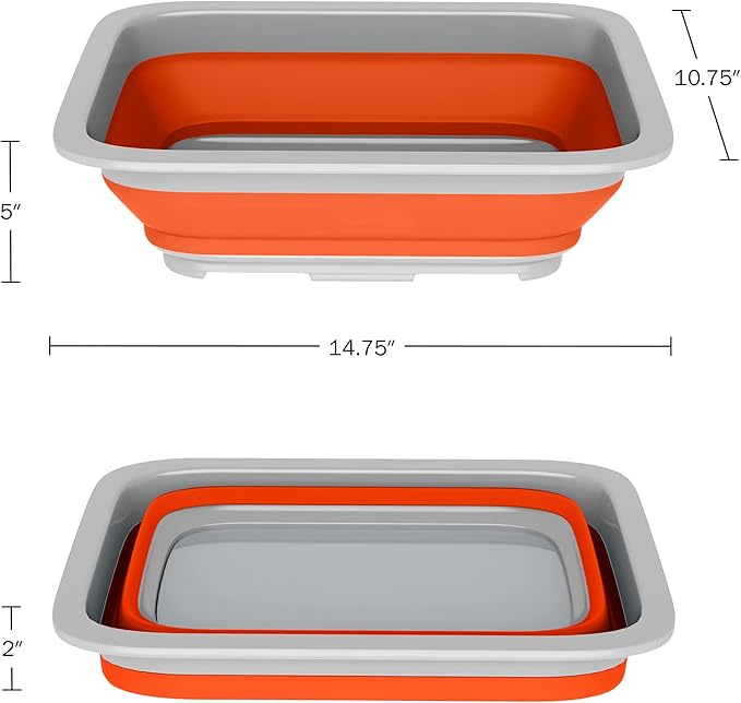 Collapsible Ice Bucket - 10-Liter Portable Outdoor Multi-Use Basin, Dish Tub, and Storage Basket for Camping and Tailgating by Wakeman (Orange)