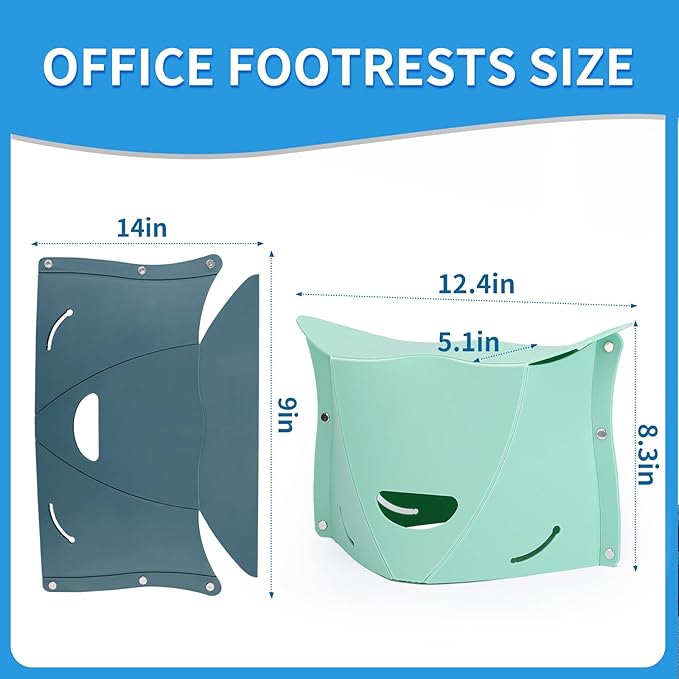 Travel Foot Rest for Airplane & Office - Portable Under Desk Foot Stool, Relieves Back & Knee Pain, Comfort for Long Flights, Cars, Subways & Trains - 2 Pack (Blue & Green)