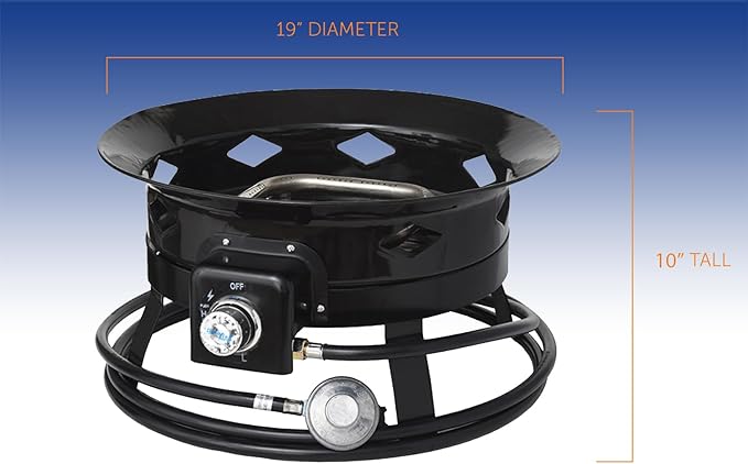 Flame King Smokeless Propane Fire Pit, 19-inch Portable Firebowl, 58K BTU with Self Igniter, Cover, & Carry Straps for RV, Camping, & Outdoor Living