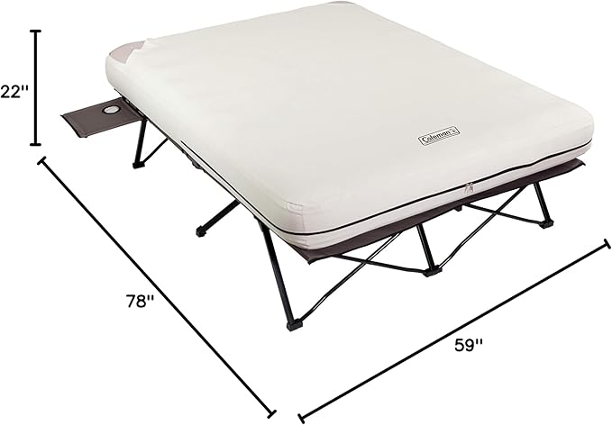 Coleman Queen-Size Airbed Cot Combination, Folding Air Mattress with Steel Frame & Side Table, Battery Pump Included, Great for Camping, Lounging, Elevated Sleeping, Guests, & More