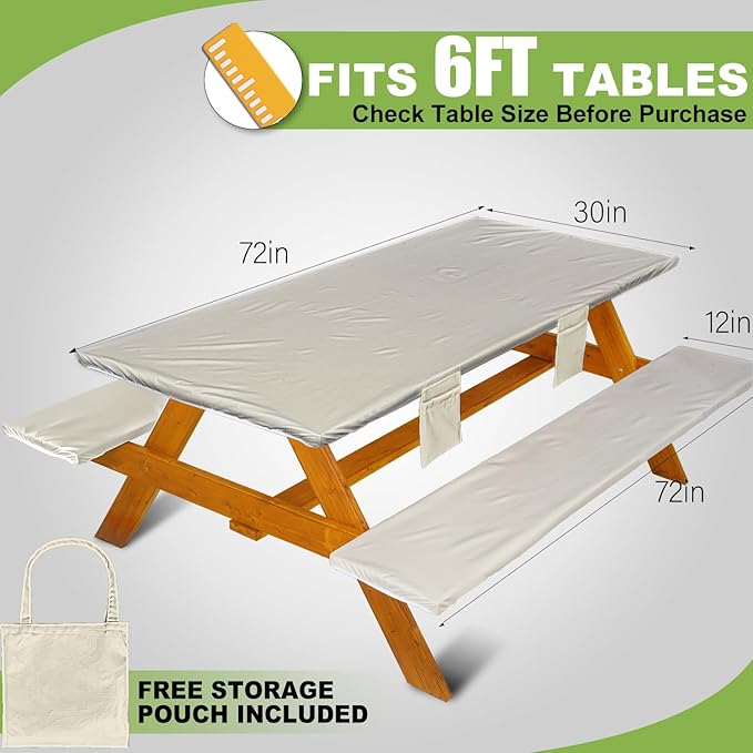 Picnic Table Cover with Bench Covers Vinyl Elastic Edges Fitted Rectangle Seat Tables Waterproof 3-Piece72X30in Set Outdoor Rectangular Folding Backing Tablecloth for Camping Over SizeTie-Dye125
