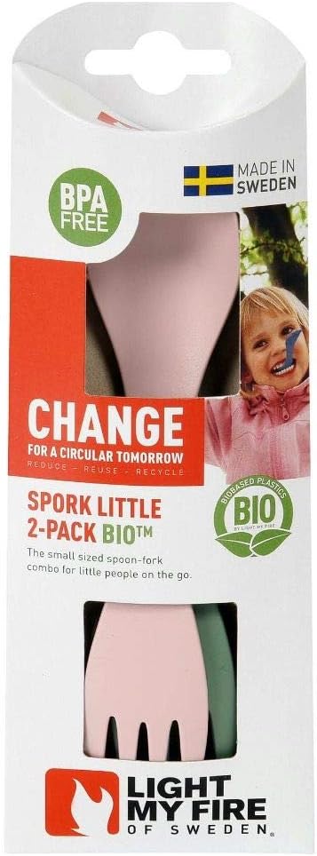 Light My Fire Spork Little Colored Sporks 2pack, 2-in-1 Hard Plastic Travel Spork Reusable Camping Utensils for Lunch Box Outdoor Picnic Utensil BPA Free, Cocoa/Cream