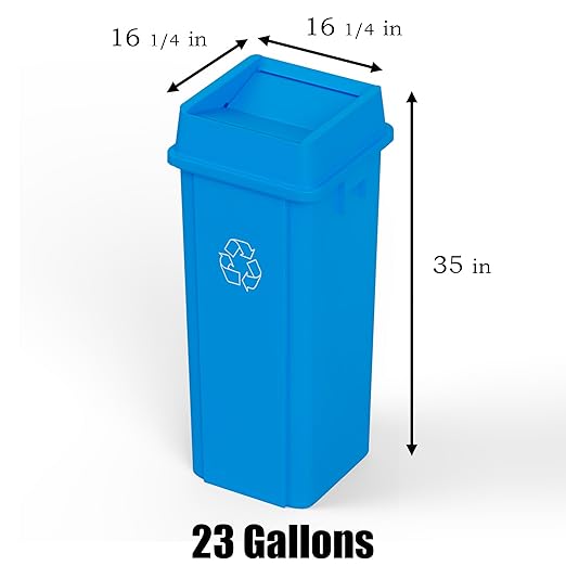 23 Gallon Blue Square Commercial Trash Garbage Can with Lid | Outdoor Office Restaurant School Kitchen