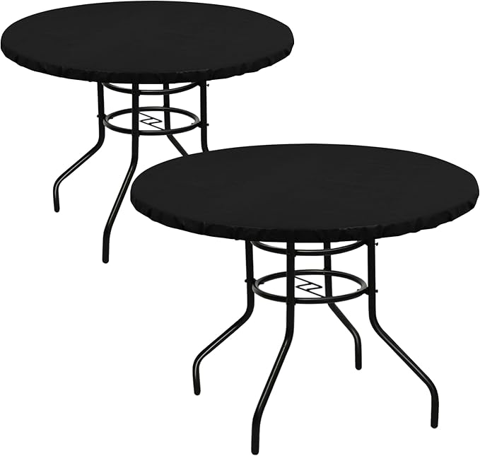 LUSHVIDA Round Waterproof Table Cover Elastic Vinyl Fitted Tablecloth Elastic Edged Plastic Table Cloth (Black, 2PCS Best for Up to 57"-68" Round)