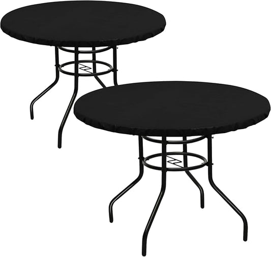 LUSHVIDA Round Waterproof Table Cover Elastic Vinyl Fitted Tablecloth Elastic Edged Plastic Table Cloth (Black, 2PCS Best for Up to 57"-68" Round)