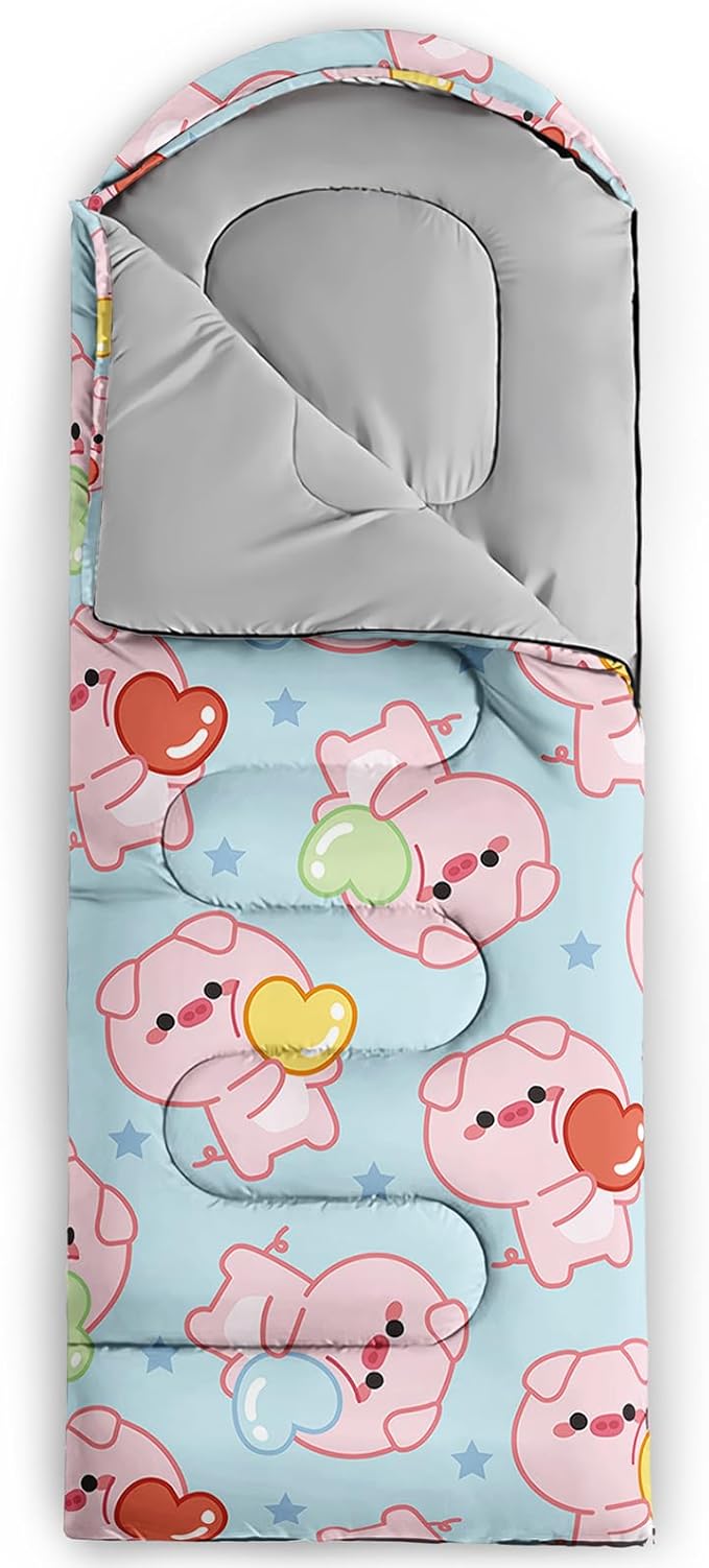 AILONEN Pink Lovely Rabbit Sleeping Bag for Girls Kids Adults,Warm and Cool Weather,Lightweight,Waterproof Backpacking,Cartoon Flowers Printed Bunny Sleeping Bag for Camping
