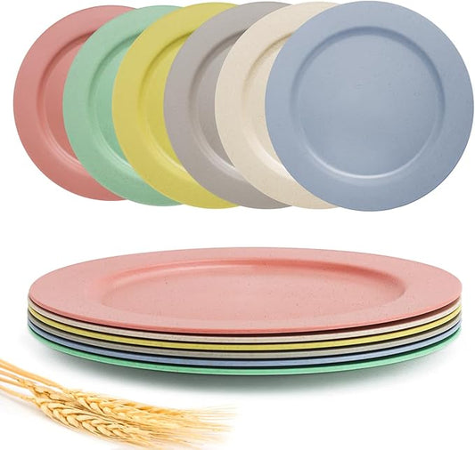 shopwithgreen 10 Inch Wheat Straw Dinner Plates, 6 Pack Unbreakable Sturdy Plastic Reusable Plates, Microwave and Dishwasher Safe Plates Set, Non-Toxic, BPA Free