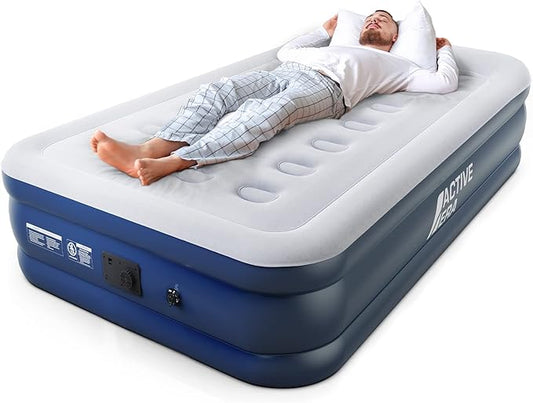 Active Era Tall 20" Twin Air Mattress with Built in Pump & Raised Pillow, Elevated Inflatable Mattress, Heavy Duty Puncture Resistant Bed, Blow Up Waterproof Airbed