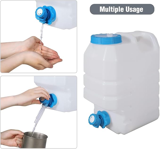 4 Gallon/15L Water Container with Spigot, Portable BPA Free Water Jug, Multifunction Water Tank for Camping Outdoor Hiking Picnic Supplies, 2 Pack